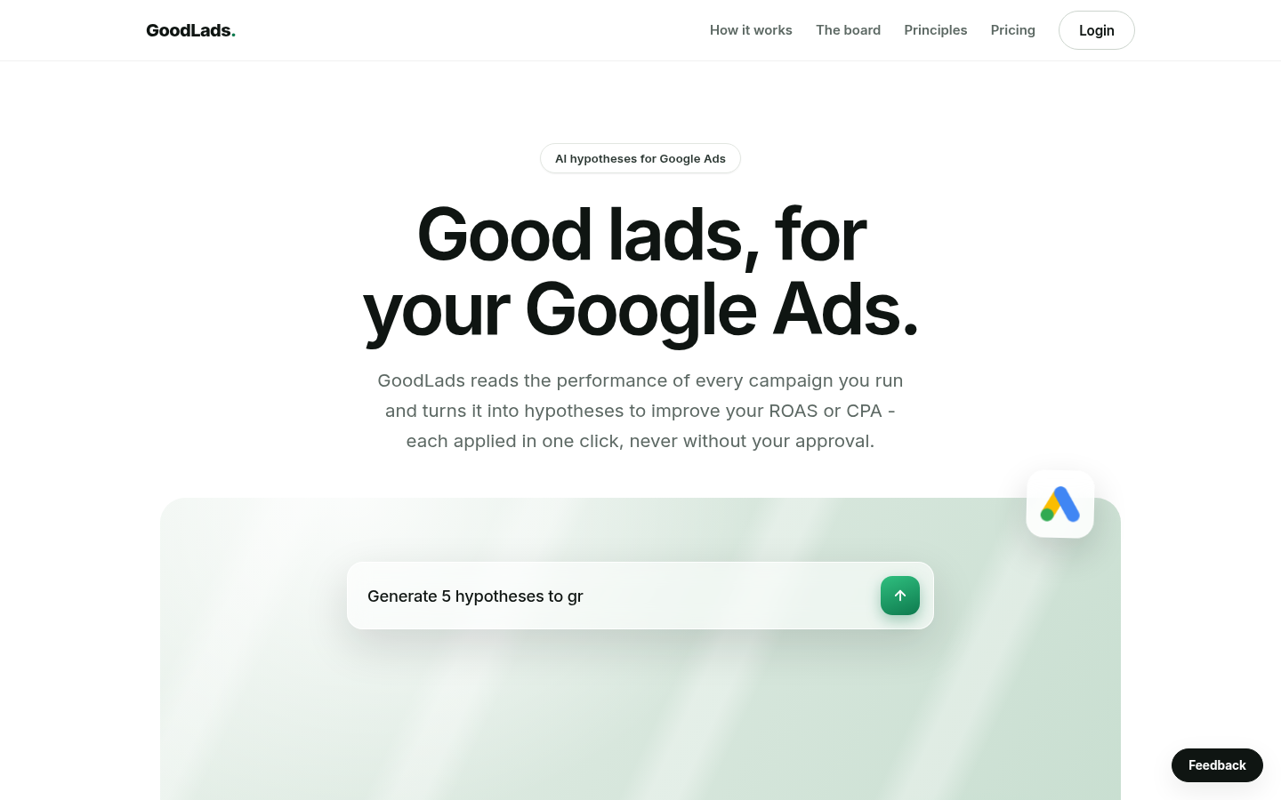 GoodLads — AI hypotheses for Google Ads
